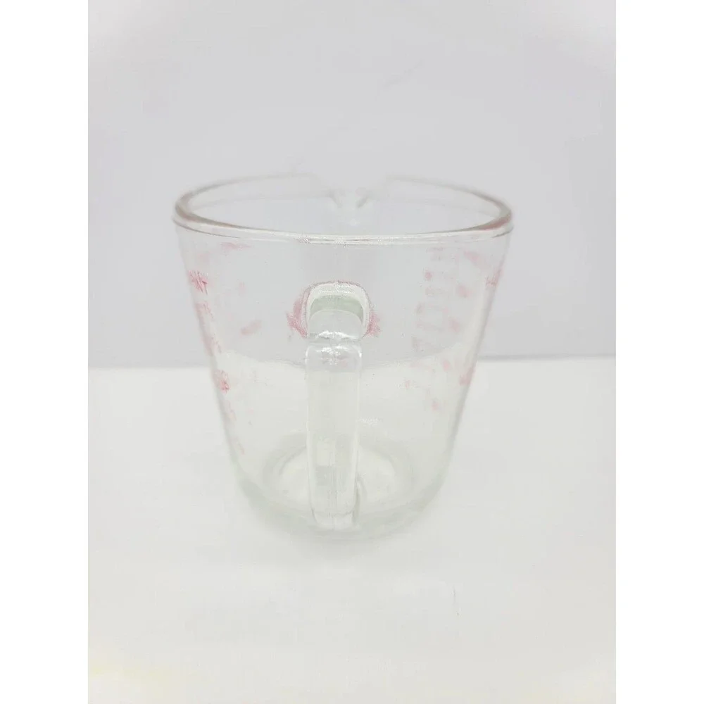 Fire King Measuring Cup 2 Cup D-Handle #498 Clear Glass with Red Lettering